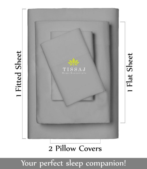 Juego de sabanas de algodon organico Tissaj tamano queen - Gris Ahumado - Certificado GOTS - Calidad de lujo duradera - Bolsillos extra profundos y ajuste seguro - Ropa de cama premium - Tejido de saten - con bolsa de transporte - Juego de 4 - Imagen 3