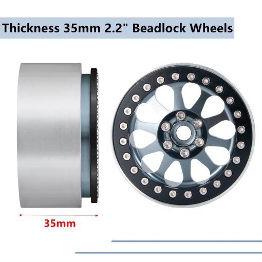 Maleonn 4PCS 2.2 Ruedas Beadlock Llantas 35mm RC Aleacion de Aluminio Nucleos de Rueda Conjunto para Escala 1/10 SCX10 D90 Wraith 90048 90018 RR10 Accesorios de Coche de Cuerda RC Mejoras, Titanio y Negro - Imagen 4