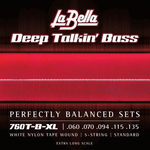 Cuerdas de Bajo de Escala Extra Larga La Bella 760T-B-XL de Nylon Blanco con Enrollado de Cinta