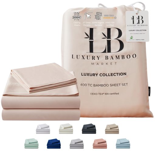 Juego de sabanas de lujo de bambu | Tamano Queen | 100% Viscosa de Bambu | Cultivado de forma organica | Ultra Suave | Sabanas Refrigerantes para los que duermen en calor | Bolsillo profundo de 17" [Vintage Pink (Blush)]