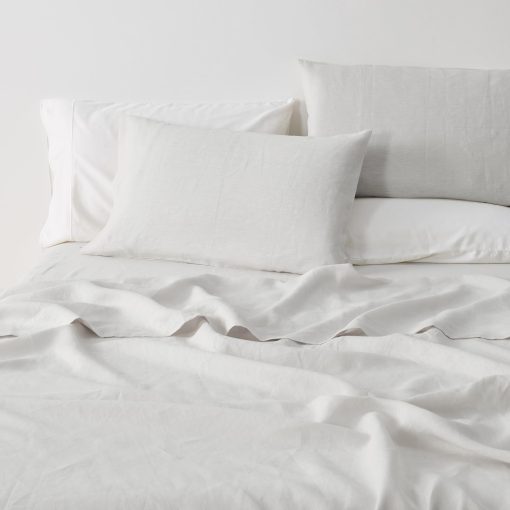 Juego de sabanas de lino puro europeo 100% - Juego de sabanas tamano completo de 4 piezas - Transpirable para dormilones calurosos y ropa de cama duradera - 1 sabana plana, 1 sabana ajustable, 2 fundas de almohada (completo, nube) - Imagen 4