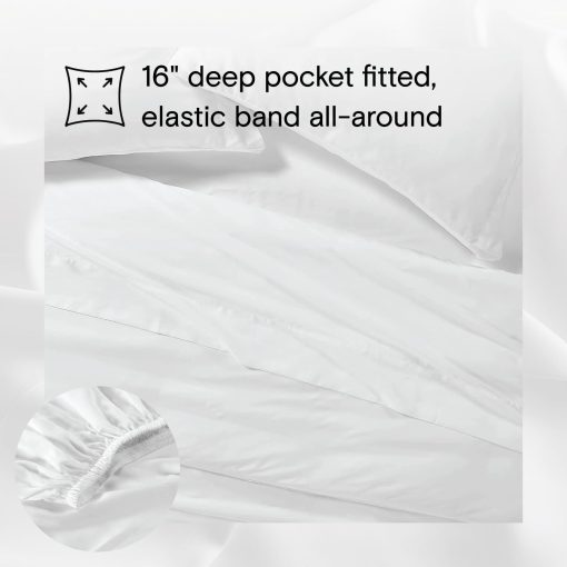 Juego de sabanas Sijo AiryWeight Tencel, 100% Lyocell derivado del eucalipto, suave como la mantequilla, Ganador de las Mejores Sabanas Refrigerantes de 2022 por 'Architectural Digest' - 4 piezas - 2 Fundas de Almohada, 1 Ajustable y 1 Superior (Blanco Nieve, King) - Imagen 4