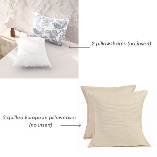 Juego de Edredon de Jacquard Clipped de Algodon Meadow Park de 5 Piezas, Tamaño Queen, Juego de Ropa de Cama de Estilo Shabby Chic, Azul - Imagen 3