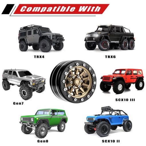 Llantas Beadlock de 1.9 pulgadas de aluminio de EPINON con Buje de Rueda de 10 radios para RC Crawler TRX4 TRX6 Axial SCX10 I II III 90046 AXI03007 Redcat GEN7 GEN8 RC4WD D90 (Cafe) - Imagen 3