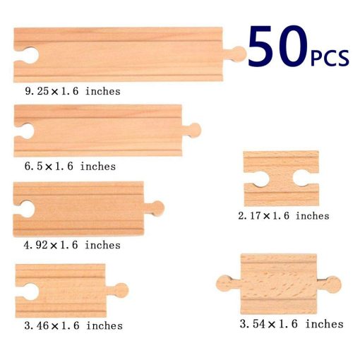 Ytzada 50PCS Juego de Vias de Tren de Madera para Ninos de 3 4 5 Anos, Regalo de Navidad y Cumpleanos, Conectores Rectos Compatibles con Todas las Principales Marcas de Vias de Tren - Imagen 2