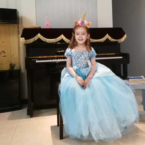 Disfraz de Cenicienta para ninas Vestido de Cenicienta Vestidos de Princesa para ninas Fiesta de Halloween Cosplay con Manga Corta 2-11T - Imagen 5