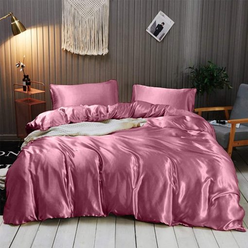Juego de Sabanas de Seda Satinada 100% Pura Rico Bedding con Funda Ajustable 4 piezas, Sabana Ajustable de Seda Satinada con Bolsillo Profundo de 15'', Funda de Edredon de Seda Satinada, Juego de Fundas de Almohada de Seda Satinada !!!(Completo XL Rosa Polvoriento)