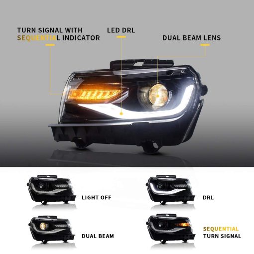Faros LED del Proyector VLAND para Chevy Camaro 5ta Generacion 2014 2015 con Senal de Giro Secuencial (NO Incluye Bombillas, Lado del Conductor y Pasajero) - Imagen 2