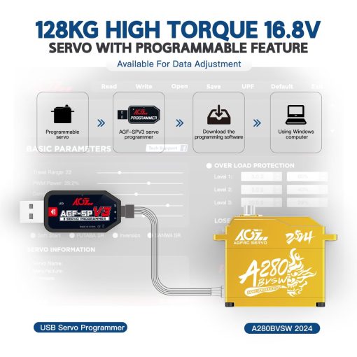 AGFRC 128KG Servo-Motor de Alto Torque 1/5 Escala - 16.8V Impermeable Metal Gear Brushless Servo para Autos RC 1/5, angulo de Control 180? (A280BVSW 2024 Especial (3S y 4S)) - Imagen 5