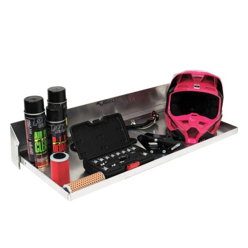 Estacion de trabajo Pit Posse 610 con bandeja abatible y estante de gabinete 32" para herramientas - Hecho en EE. UU. - Accesorio para tienda automotriz en garaje, remolque de carga cerrado o carrera - Organizador de almacenamiento de aluminio (Plata) - Imagen 3