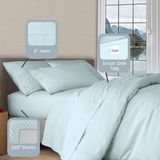Juego de sabanas 100% algodon de lujo Pizuna Pure Split King Baby Blue, 1000 hilos de algodon de fibra larga Saten grueso Juego de sabanas Split King para cama ajustable, 15 "de profundidad (juego de sabanas de algodon peinado) - Imagen 3