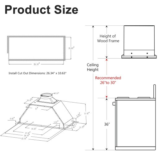 Campana extractora HisoHu de 30 pulgadas / 36 pulgadas, 900 CFM con Ducto Convertible Ductless (Kit Incluido), Campana de Cocina de Acero Inoxidable con 4 Velocidades de Escape (30'', Negro) - Imagen 7