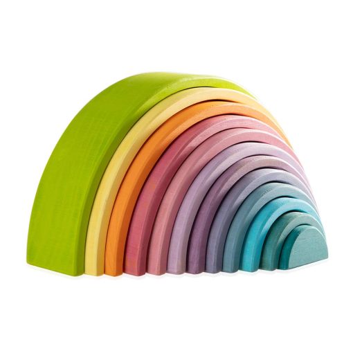 MERRYHEART Juguete de Arco Iris de Madera Apilable, 12 Piezas de Arco Iris de Madera, Juguete de Apilamiento de Arco Iris Extra Grande, Bloques de Construccion de Rompecabezas de Anidacion Juguetes Educativos para Ninos Pequenos