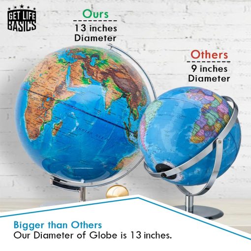 Globo del mundo interactivo para adultos - Globo grande de 13 pulgadas con soporte - Globo terrestre con constelaciones iluminadas que se encienden por la noche - Mapa geografico para ninos - Regalo de aprendizaje educativo - Brujula para navegarlo! - Imagen 2