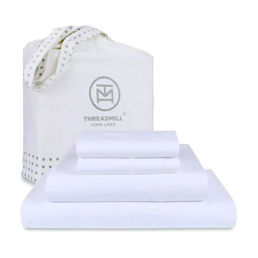 Juego de sabanas Threadmill 100% algodon Supima tamano King - 1200 hilos, juego de sabanas tamano King de 4 piezas, Sateen suave, sabanas de lujo ultra para cama, juego de sabanas tamano King de 17" de bolsillo profundo - Sabanas blancas