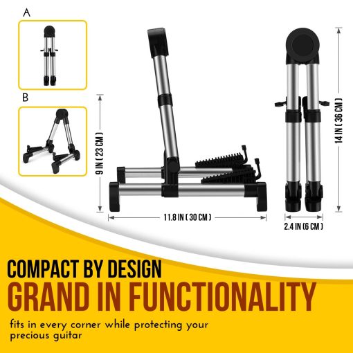 Soporte para Guitarra Plegable Ajustable de Marco en A para Guitarra Acustica Electrica Clasica y Bajo, Violin, Ukulele, Banjo, Mandolina Portatil y Ligero Flexzion - Imagen 7