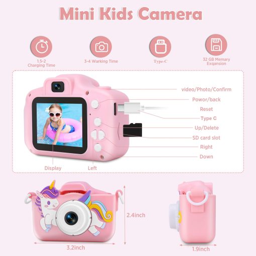 Camara de Juguete para Niñas y Niños de 3 4 5 6 7 8 9 10 Años, Camara Digital Infantil con Funda Protectora de Silicona, Camara para Niños, Camara para Niñas con Tarjeta SD de 32GB Rosa - Imagen 6