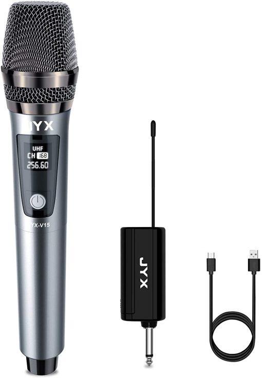 Microfono inalambrico JYX, sistema profesional de microfono dinamico de mano UHF de metal con receptor recargable de 1/4''(6.35mm), para amplificador, sistema de sonido PA, canto de karaoke, boda, fiesta, discurso, iglesia