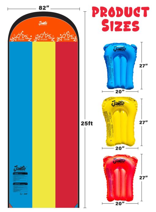 JAMBO 25' Extra Largo Triple Carril Deslizante y Chapoteo con Tablas de Cuerpo, Resbaladilla de Agua Resistente de Alta Calidad- Sistema de Rociadores Avanzado de 3 Vias, Colchoneta de Chapoteo, Tapete de Salpicaduras Juguetes y Deslizadores de Agua al Aire Libre para Ninos - Imagen 7