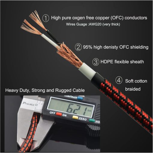 Cable XLR Wekuant, Pack de 2 Cables de Microfono de 6.5FT, Cable de Microfono Balanceado XLR Macho a Hembra de 3 pines, Cable de Microfono Corto con Contactos Dorados - Imagen 5