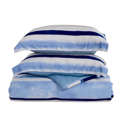 Juego de ropa de cama de lujo Finlonte King - Edredon Queen de Lyocell algodon, edredon acolchado a rayas acuarela, edredon azul moderno para todas las estaciones, 3 piezas, 104"x90" - Imagen 7
