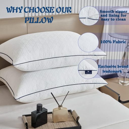 JSWF Almohadas para Dormir Tamano King 4 Pack - Ultra Suave y Esponjosa con Cremallera - Relleno Premium de Alternativa Suave Set de 4 para Durmientes de Espalda, Estomago o de Lado, Lavable a Maquina King (Paquete de 4) - Imagen 2