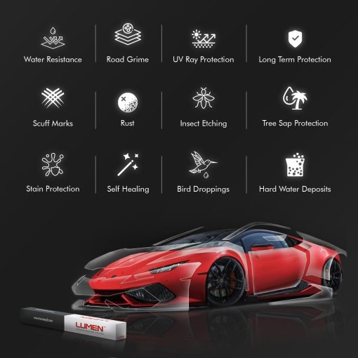 Pelicula de Proteccion de Pintura Transparente Lumen Elite - 60" x50' TPU de Calidad Superior, Avanzada Anti-Amarilleo, Autocuracion Elite, Proteccion UV Mejorada, Hasta 10 Anos de Durabilidad Pelicula Premium PPF para Automoviles - Imagen 4