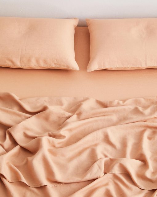 Sabana Ajustable de Lino Bed Threads - 100% Lino Frances - 170 GSM - Lujo y Eco-Amigable - Transpirable, Duradero y Suave - Solo Sabana Ajustable Individual - Lavable a Maquina - Tamano Completo - Terracota - Imagen 4