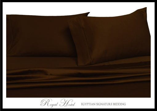 Juego de Sabanas Royal Hotel Bedding Solid Chocolate Split-King: Sabanas Tamano Cama Ajustable King, Juego de 5 Piezas, 100% Algodon, 300 Hilos, Sabana Lisa, Bolsillo Profundo - Imagen 3