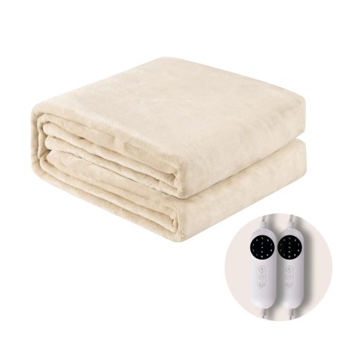 Manta Electrica OLIFE con Doble Control Termico Lanzamiento Lava Rapido, Extremadamente Suave y Confortable Manta Electrica de Calentamiento Rapido con 10 Niveles de Calor y Configuraciones de Tiempo, Apagado Automatico 2/4/8 Horas, 80"x84" Beige