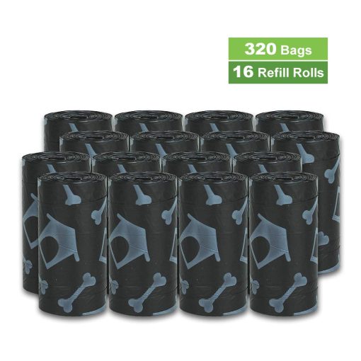 Rollos de Bolsas de Desechos Ecologicas para Perros Parisian Pet - 320 Unidades de Bolsas para Perros sin Aroma - A Prueba de Fugas, Extra Gruesas, 16 Rollos de Recambio de Bolsas de Excremento para Perros con Casa de Perro Impresa en Negro - Imagen 2