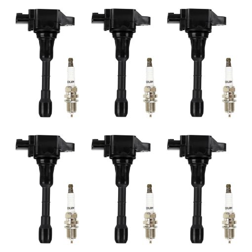 Paquete de bobina de encendido + bujias de iridio para Infiniti EX35 FX35 G25 G35 JX35 M35 M35H Q50 Q70 QX60 Nissan 350Z Altima Maxima Murano Pathfinder Quest, UF550 C1670 22448-JA10C, 4 Juegos