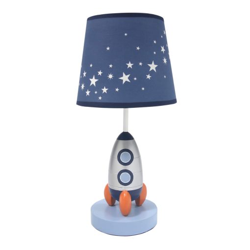 Lampara de guarderia Lambs & Ivy Milky Way azul/plata con cohete y pantalla