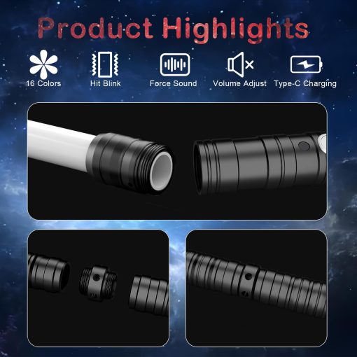 Sables de Luz con Empunadura de Metal, Duelo RGB de 16 Colores, Sonido FX, Doble Hoja, Espada Recargable para Adultos y Ninos, Regalo de Cumpleanos, Accion de Gracias, Navidad, Juguetes Halloween, Cosplay - Imagen 3