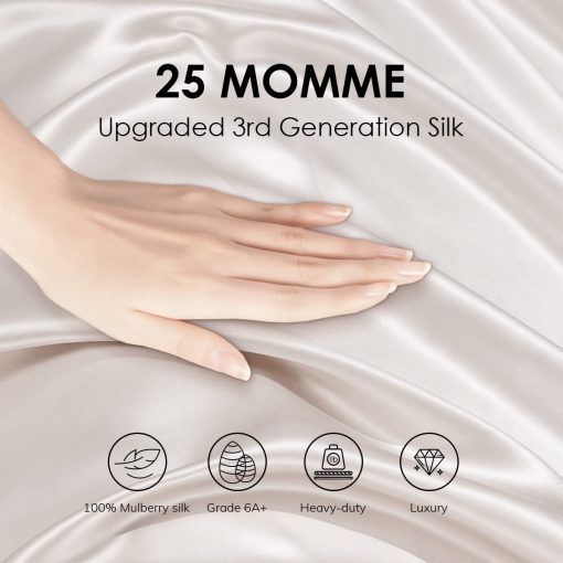 Sabanas de Seda 100% Momme 25 para Niños Promeed, Juego de Sabanas de Cama de Seda de Morera Grado 6A Certificadas Oeko-TEX con Bolsillo Profundo de 16" (Gris, Individual) - Imagen 2