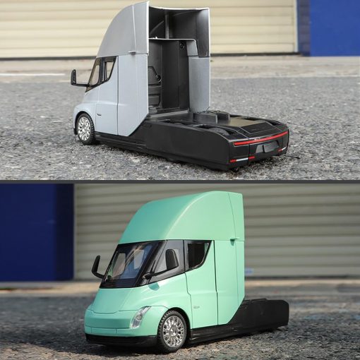Camion de Juguete Modelo EROCK para Ninos, Camion Remolque de Metal Die-cast para Ninos/Jovenes con Luz/Sonido/Funcion de Retorno, Juguetes de Camiones para Ninos o Adultos Regalo (1:24 Camion Semi Gris) - Imagen 8