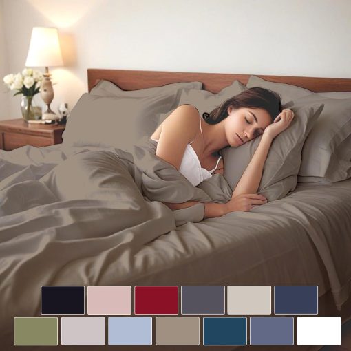 Conjunto de Sabanas Marina Shades Twin Taupe 4 Piezas Juego de Cama Tamano Twin 1000 Hilos 100% Algodon Egipcio Sabana Plana, Ajustable y 2 Fundas de Almohada Set de Cama de Hotel que Refresca Ajuste para Colchon de Bolsillo de 17 Pulgadas - Imagen 7