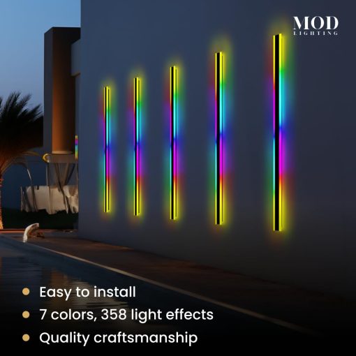 MOD LIGHTING Haylen RGB Modern Outdoor LED Wall Light - Tira larga de luces de pared perfecta para garaje, patio, porche, y otras areas exteriores - LED resistente al agua IP65 con 358 efectos de luz (47 pulgadas, RGB) - Imagen 5