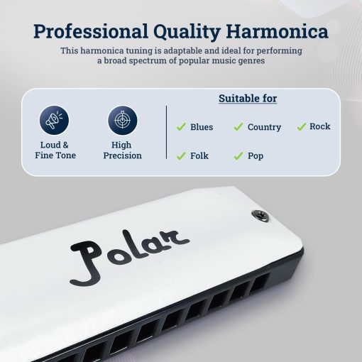 Armonica Diatonica Polar de Harmo en clave de Db - 10 agujeros 20 notas, Armonica Blues Mouth Organ Con Estuche, Lenguas de Bronce Fosforado, Adecuada para Todos los Generos, Armonica para Ninos, Adultos, Principiantes y Profesionales - Imagen 4