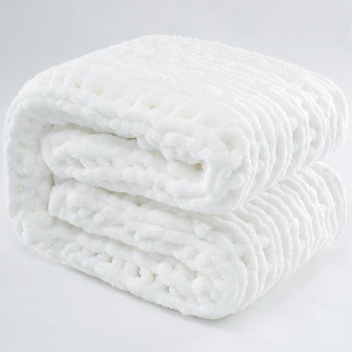Manta de Punto Grueso Carriediosa 60" X 80" Twin, 100% Hecha a Mano con Gran Ondulado de Chenille Suave y Esponjoso para Sofa Cama, Manta Grande de Ganchillo Muy Acolchada y Gruesa, Blanco Nieve - Imagen 9