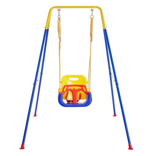 FUNLIO 3-en-1 Juego de Columpios para Bebes con 4 Bolsas de Arena, Columpio para Interior/Exterior con Soporte Metalico Plegable, Juego de Columpios para Niños para Patio Trasero, Instrucciones Claras, Facil de Armar y Almacenar