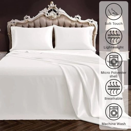Juego de sabanas de seda pura 100% Satinado de 6 piezas, Sabana ajustable de seda con bolsillo profundo de 19" para colchon, Sabana plana de seda y fundas de almohada de seda Juego de sabanas de seda suave y fresco|Antimanchas y resistente a las arrugas (King Gris Plateado) - Imagen 7