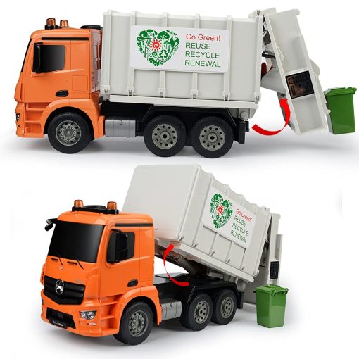 Camion de Basura de Control Remoto con Licencia Benz DOUBLE E Juguete Electrico de Reciclaje con Contenedor de Basura Luces Reales Camion de Gestion de Residuos Recargable Regalo para Ninos - Imagen 4