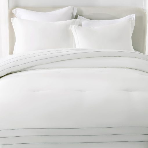 Juego de Edredones de Algodon de Fibra Larga SahSahCasa para Cama Queen, Edredon Esponjoso, Juego de Ropa de Cama de Algodon 100% para Cama Queen, Edredon Acolchado Ligero con Bordado a Rayas, 90" x 90", 3 piezas, Blanco - Imagen 4