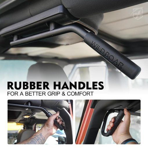 Kit de 4 agarraderas delanteras y traseras de aluminio Xprite - Barras de agarre resistentes y manijas de roll bar para Jeep Wrangler JK JKU 2DR/4DR 2007-2018 - Accesorio interior resistente para todoterreno (Negro) - Imagen 3