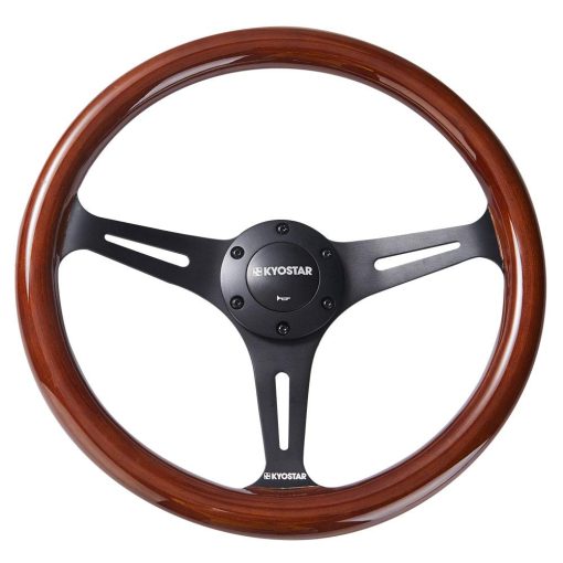 Volante de madera estilo clasico con nostalgia universal de 350 mm (14 pulgadas) Grant con rayos negros y boton de bocina - Imagen 2