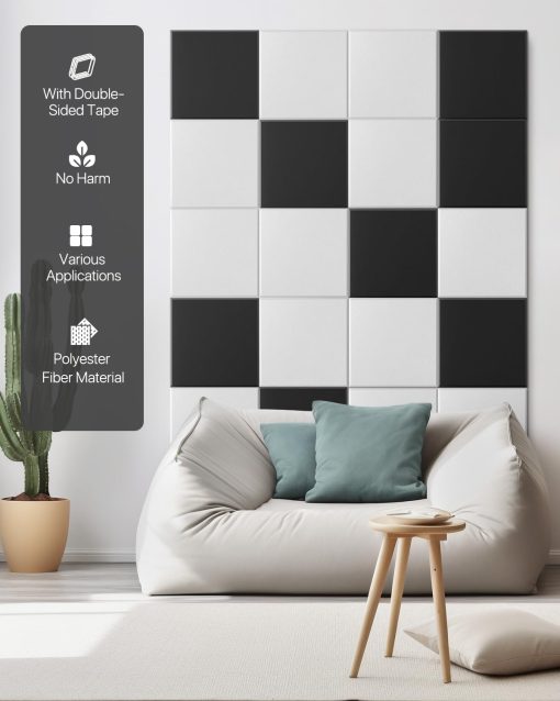 Paneles Acusticos Absorbentes de Sonido Autoadhesivos, Paneles de Pared Acusticos Paquete de 18 Paneles de Decoracion de Pared Paneles Insonorizantes de Alta Densidad Azulejos para Paredes 12" x 12" x 0.4" - Imagen 2