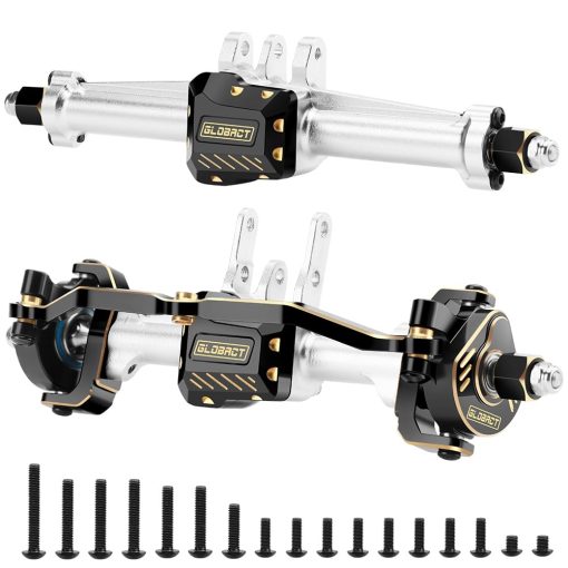 Kit de Eje de angulo de Ackerman de Laton para 1/18 TRX4M Juego de Ejes Delantero y Trasero de Aluminio con Bloques de Direccion de Laton para Coche de Crawler RC Accesorios de Actualizacion (Plata)