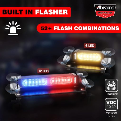 Barra de luz estroboscopica de advertencia de parabrisas y cubierta para vehiculos funerarios y camiones Abrams Focus 2X Series (Purpura/Blanco) 36W - 12 LED - Imagen 4