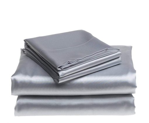Juego de sabanas de seda pura 100% Satinado de 6 piezas, Sabana ajustable de seda con bolsillo profundo de 19" para colchon, Sabana plana de seda y fundas de almohada de seda Juego de sabanas de seda suave y fresco|Antimanchas y resistente a las arrugas (King Gris Plateado)